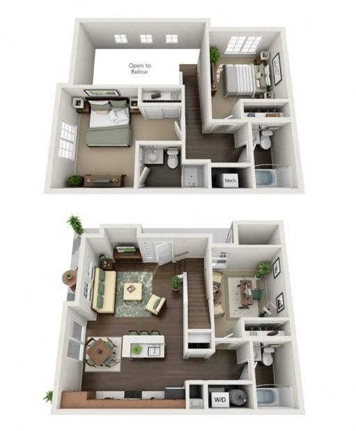 Three-bedroom townhome floor plan at The Enclave, 1,151 square feet